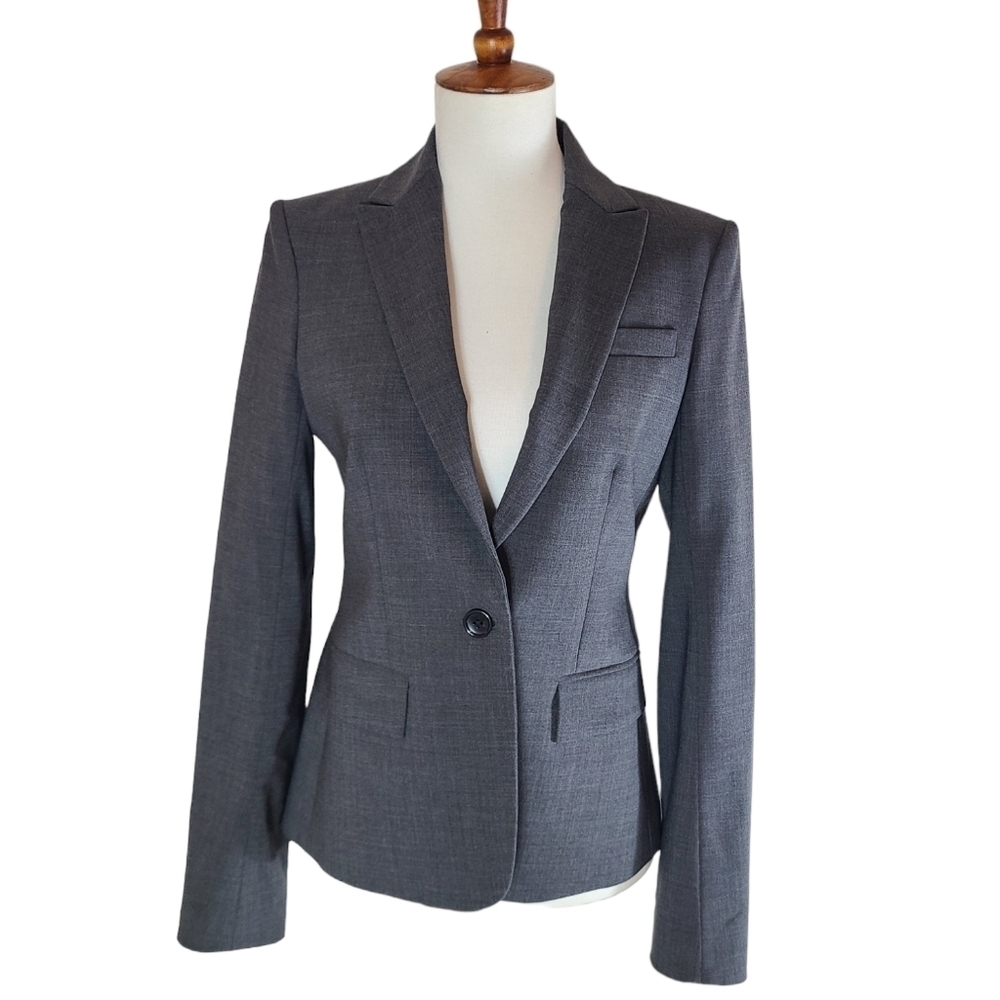 Theory Gray Virgin Wool Blazer One Button Tailored Career Work Jacket 2 Preowned - Picture 2 of 8